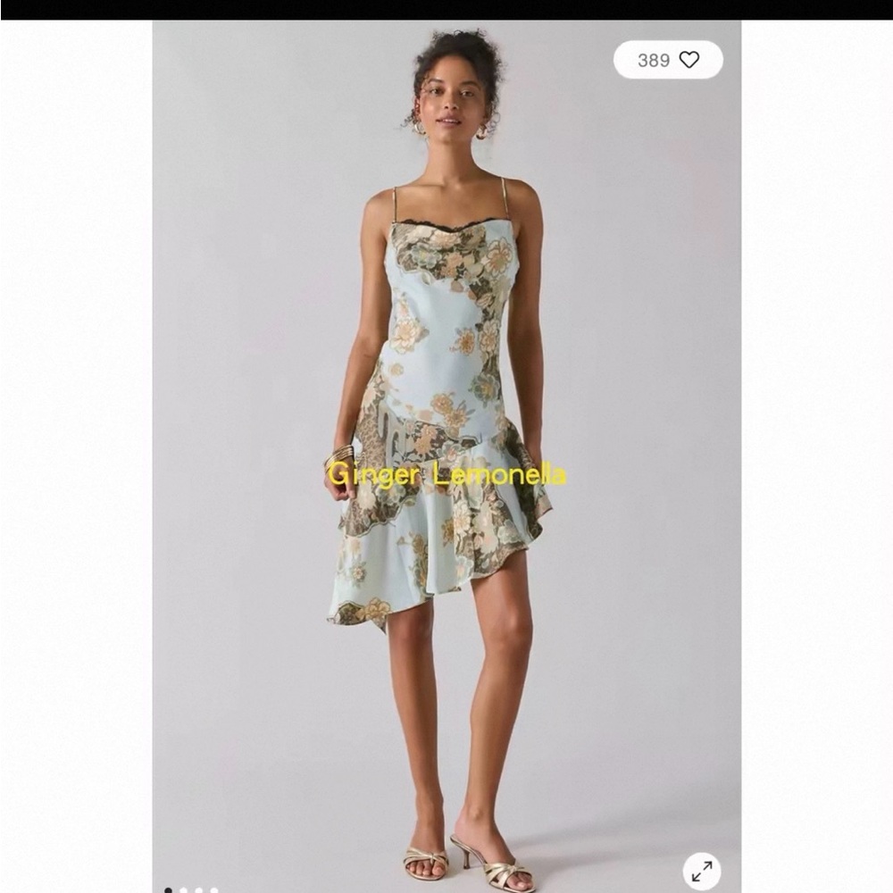 Asymmetrical Floral Dress - Light Blue and Cream